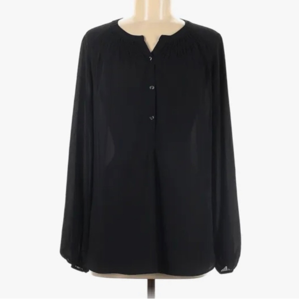 Sheer Black top Max Studio Full Statement Sleeve Button Flowy Medium